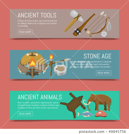 Stone Age Primitive Prehistoric Life Set Of Stock