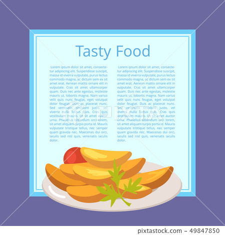 Tasty Food Poster with Roasted Potatoes on Plate 49847850