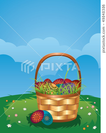 Easter Basket on Lawn 49848386