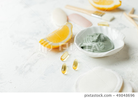home made spa cosmetic with citrus, volcanic clay, 49848696