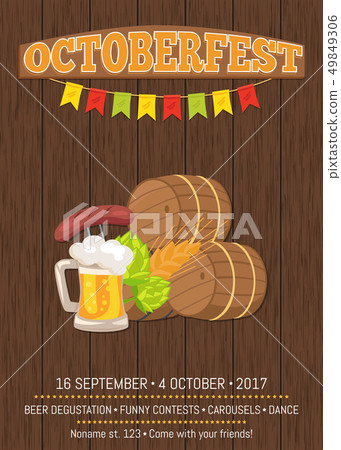Octoberfest Poster with Wooden Background and Text Octoberfest Poster with Wooden Background and Text 49849306