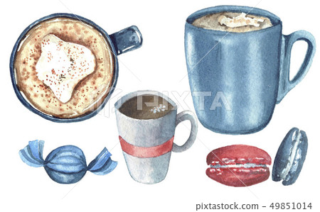 Watercolor set with drink and sweets 49851014