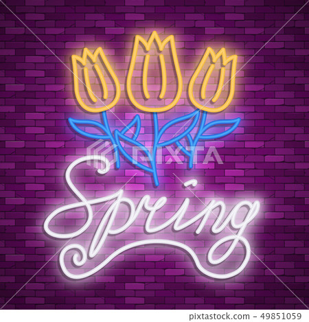 Neon banner spring. Stock vector. Poster for spring party. 49851059