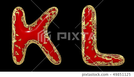 Realistic 3D letters set K, L made of gold shining metal letters. 49851125