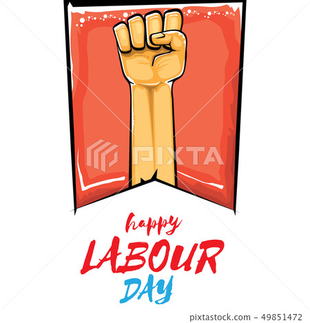 Happy labour day vector label with strong orange fist isolated on white background. vector happy Happy labour day vector label with strong orange fist isolated on white background. vector happy 49851472