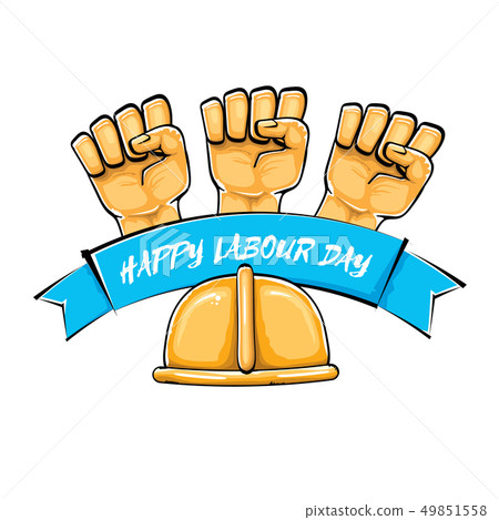 Happy labour day vector label with strong orange fist isolated on white background. vector happy Happy labour day vector label with strong orange fist isolated on white background. vector happy 49851558
