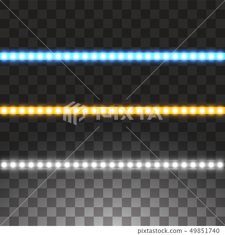 Shining led vector stripes, neon illumination on transparent background, set of yellow, white, blue Shining led vector stripes, neon illumination on transparent background, set of yellow, white, blue 49851740