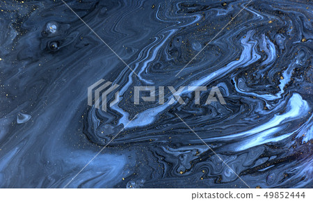Blue marbling pattern. Golden marble liquid texture. 49852444