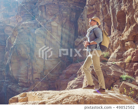 Tourist in a city of Petra in Jordan Tourist in a city of Petra in Jordan 49852502