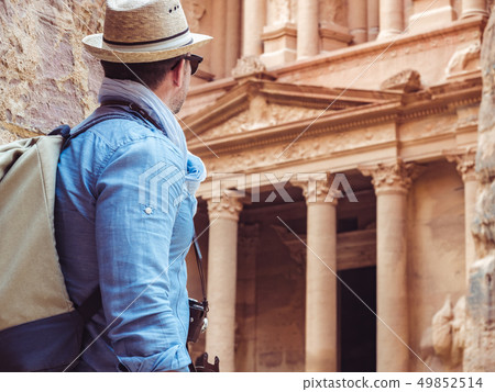 Tourist in a city of Petra in Jordan Tourist in a city of Petra in Jordan 49852514