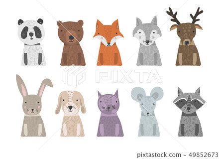 Set of cute cartoon hand drawn animals with body 49852673