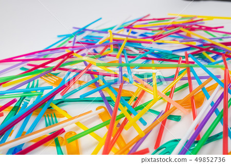 Pile of dangerous utensils made of harmful plastic material 49852736