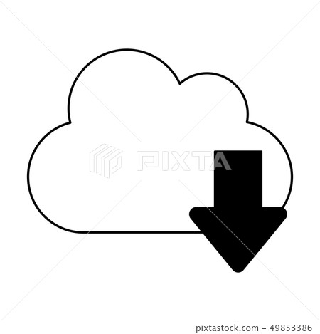 Cloud computing download symbol in black and white - Stock Illustration ...