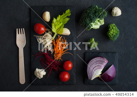 Food background with raw organic vegetables 49854314