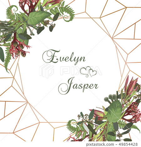 Vector polygonal gold frame. Plants, leaves, Vector polygonal gold frame. Plants, leaves, 49854428