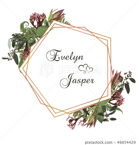 Vector polygonal gold frame. Plants, leaves, Vector polygonal gold frame. Plants, leaves, 49854429