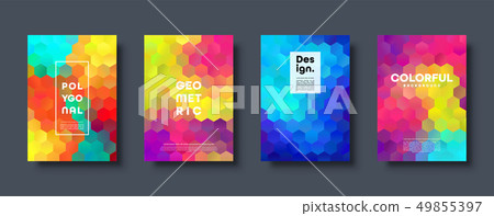 Hexagonal polygonal abstract background. Colorful triangle gradient design. Low poly hexagon shape Hexagonal polygonal abstract background. Colorful triangle gradient design. Low poly hexagon shape 49855397