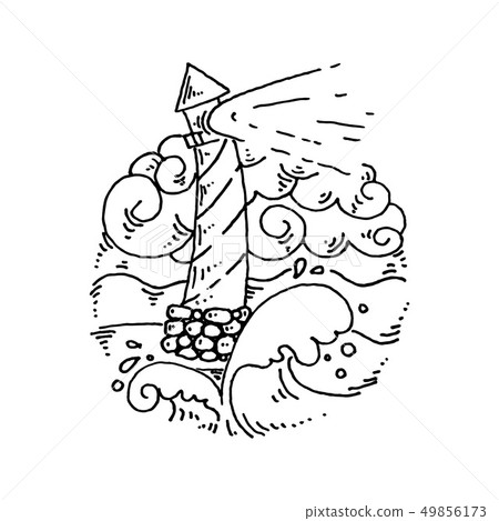 Vintage illustration of thin line sea beacon icon. 49856173