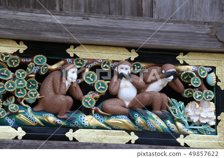 Three monkey statues at Nikko Toshogu Shrine 49857622