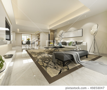 dining room and living room with luxury decor 49858047