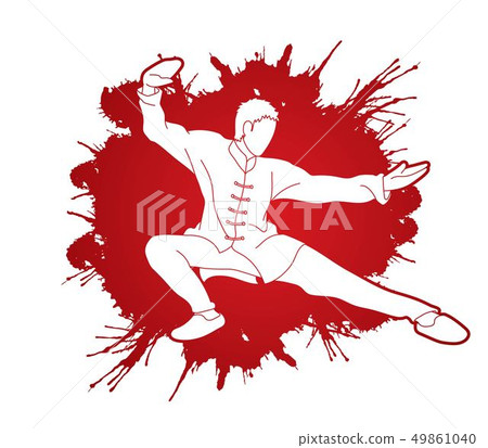 Man Kung Fu pose ready to fight graphic vector Man Kung Fu pose ready to fight graphic vector 49861040