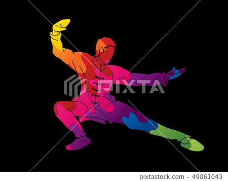 Man Kung Fu pose ready to fight graphic vector Man Kung Fu pose ready to fight graphic vector 49861043