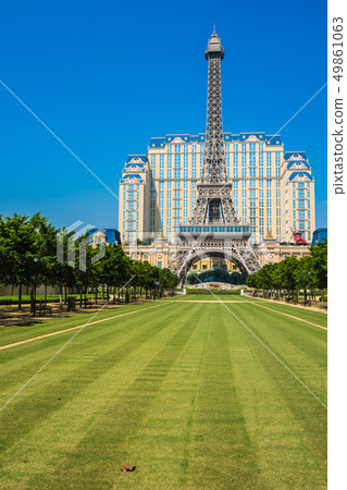 Beautiful eiffel tower landmark of parisian hotel and resort in macau city Beautiful eiffel tower landmark of parisian hotel and resort in macau city 49861063