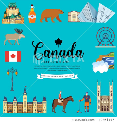 Country Canada travel vacation infographic of place and feature. Set of architecture, fashion 49861457
