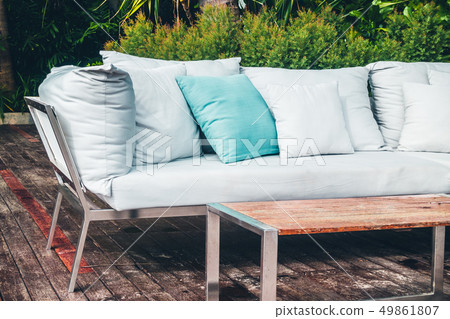 Comfortable pillow on sofa decoration outdoor patio Comfortable pillow on sofa decoration outdoor patio 49861807