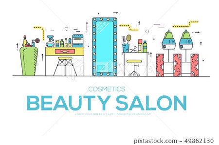 Beauty salon with assortment of cosmetology and beauty design. Flat equipment in beauty salon vector 49862130