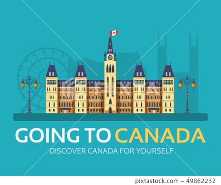 Country Canada travel vacation of place and feature. Set of architecture, item, nature background 49862232