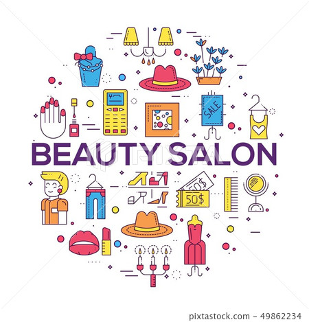 Thin line Beauty salon with assortment vector brochure cards set. Cosmetology template of flyear 49862234