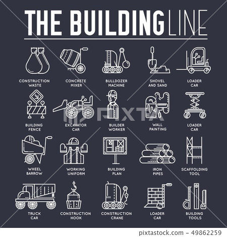 Builders doing labor job and working with heavy vehicles concept. Flat workers on construction site 49862259