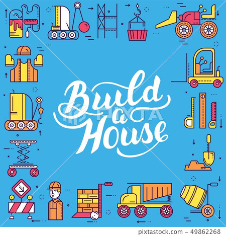 Builders doing labor job and working with heavy vehicles concept. Flat workers on construction site 49862268