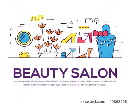 thin line people choosing dress arranging the wedding in salon. Woman in wedding salon flat outline 49862308