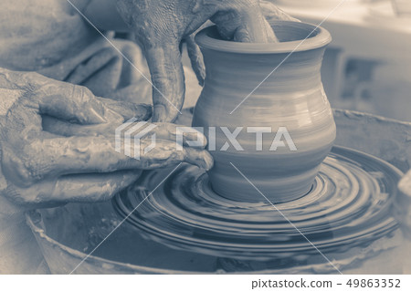 Old vintage photo.Master class on modeling of clay 49863352