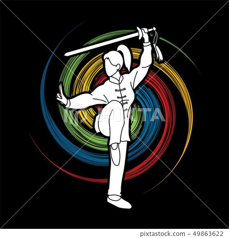 Woman with sword action Kung Fu pose vector 49863622
