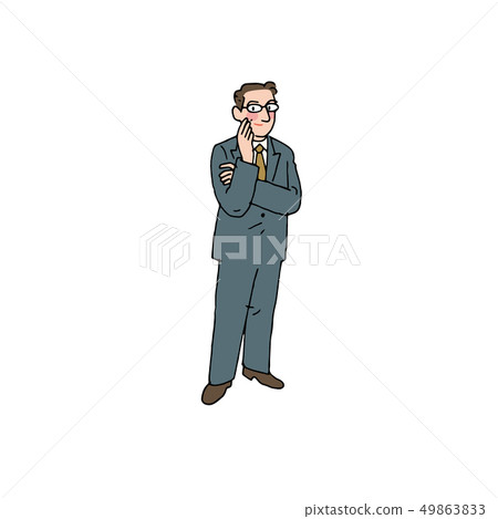 A businessman who thinks by putting his hand on the cheek A businessman who thinks by putting his hand on the cheek 49863833
