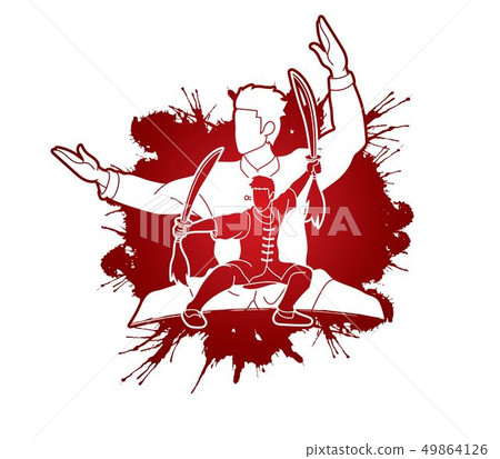Kung Fu, Wushu with swords pose graphic vector. Kung Fu, Wushu with swords pose graphic vector. 49864126