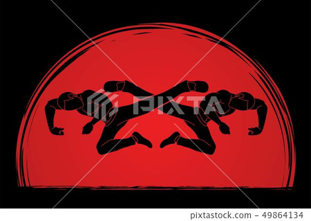 Kung Fu jump kick cartoon graphic vector 49864134