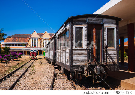Vintage wooden train at Old Dalat Train Station 49864158