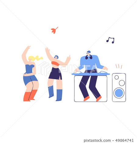 Disco People DJ Fest Flat Vector Illustration 49864741