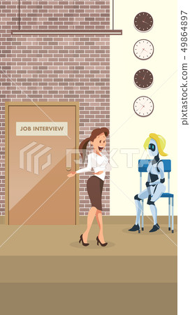 Manager Ask Female Robot to Office Job Interview 49864897
