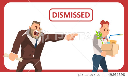 Angry Boss in Suit Fire Sad Employee for Bad Work Angry Boss in Suit Fire Sad Employee for Bad Work 49864898