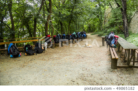 a tourists backpacks a tourists backpacks 49865182