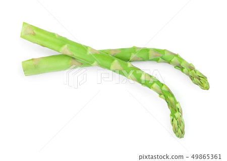 Fresh sprouts of asparagus isolated on white background. Top view. Flat lay Fresh sprouts of asparagus isolated on white background. Top view. Flat lay 49865361