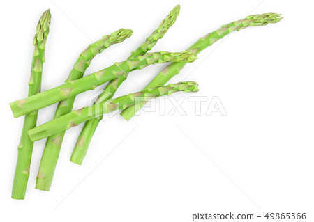 Fresh sprouts of asparagus isolated on white background with copy space for your text. Top view Fresh sprouts of asparagus isolated on white background with copy space for your text. Top view 49865366