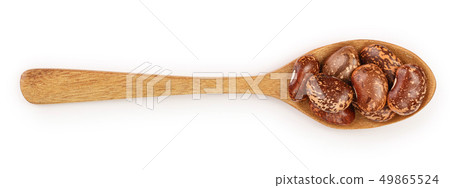brown kidney bean in wooden spoon isolated on white background. Top view. Flat lay 49865524