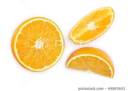 orange fruit slice isolated on white background. Top view. Flat lay orange fruit slice isolated on white background. Top view. Flat lay 49865603