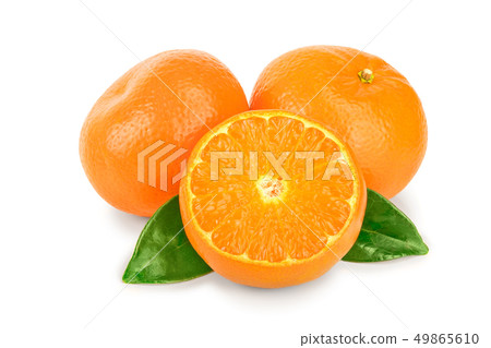 tangerine or mandarin fruit with leaves isolated on white background tangerine or mandarin fruit with leaves isolated on white background 49865610